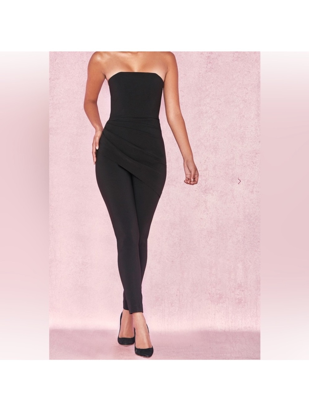 House of CB Black Strapless Draped Waist Jumpsuit